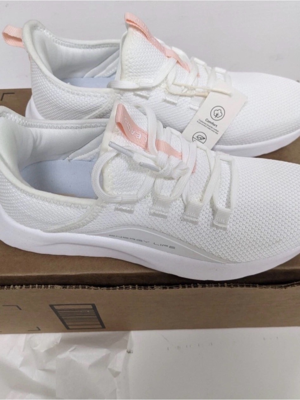Women’s White Knit Sneakers with Pink Accent